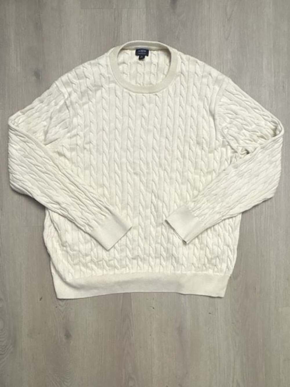 J.Crew Cable Knit Cotton Crewneck Sweater Size XL Cream Pullover